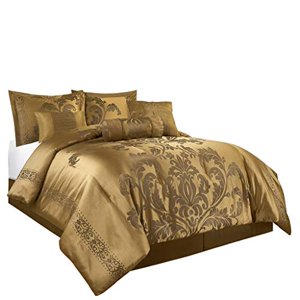 Chezmoi Collection Royale 7-Piece Jacquard Floral Comforter Set (King, Gold)