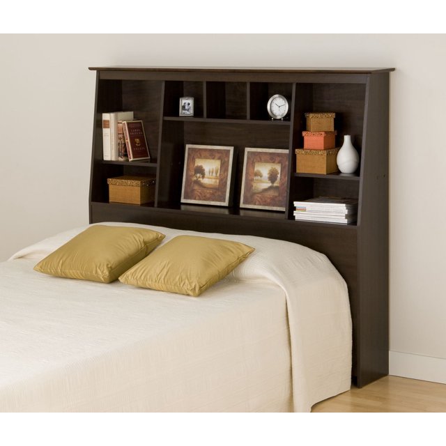 Prepac Espresso Full and Queen Tall Slant-Back Bookcase Headboard