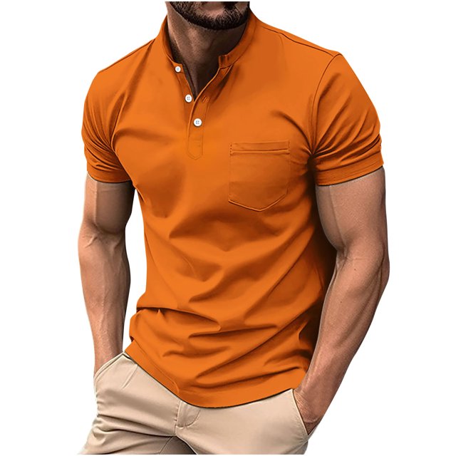 FAIWAD Mens Short Sleeve T-Shirts Round Neck Stretch Casual 3 Button Baisc Pullover Tops with Pocket