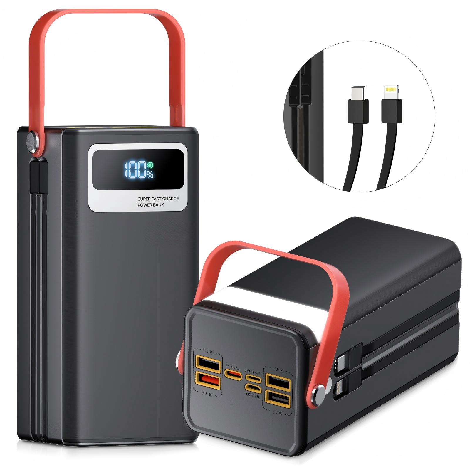 PGYOB Portable Charger Power Bank 45,000mAh with Built-in Cables, Super Fast Charging & Flashlight, for Laptop,iPhone,Android, Home, Camping, Emergency