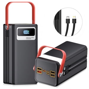 PGYOB Banque de puissance du chargeur portable 45,000mAh avec câbles intégrés, rechargement ultra rapide & Lampe de poche, pour ordinateur portable,iPhone,Android, Maison, Camping, Urgence