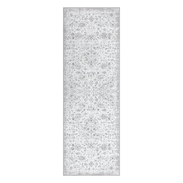 YUSAZENS 2x6 Vintage Floral Print Hallway Runner Rug Non-Slip Soft Kitchen Laundry Bedroom Runner Rug Gray
