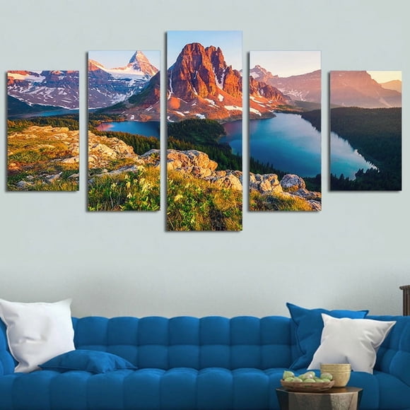 5 Panel Natural Scenery Mountain Lake Canvas Painting Wall Art Landscape Pictures Posters and Prints for Living Room Home Decor, unframed.,L