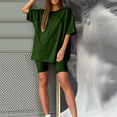 thumbnail image 4 of Ketyyh-chn99 Two Piece Short Set Linen Shorts Women Lounge Sets Sets Outfits Short Sleeve Basic Shorts Set Green,3XL, 4 of 5