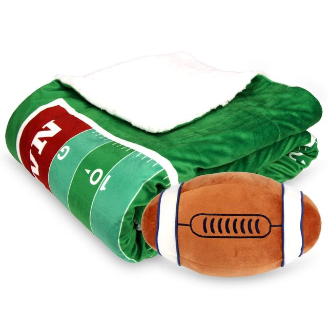 Posh Home Jeu de Sport sur le Terrain Microplush Réversible Sherpa Interactif Ensemble Cadeau avec Coussin (Football)