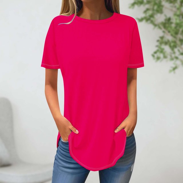 AherBiu T-Shirts pour Femmes à Col Rond, T-Shirts Amples d'Été à Manches Courtes, Hauts Basiques, Entraînement, Gym, Course Athlétique, T-Shirts