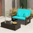 thumbnail image 2 of Costway Ensemble de Lit de Jour en Rotin pour Patio avec Causeuse Rembourrée et Pouf de Rangement pour Véranda Turquoise, 2 of 4