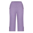thumbnail image 4 of VEKDONE Womens Cotton Linen Capris Pants Purple L, 4 of 6