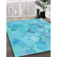 thumbnail image 3 of Ahgly Company Tapis d'Intérieur Lavable à la Machine, Carré, Transitionnel, Turquoise Vif Bleu, Tapis de Zone, 6 Pieds Carré, 3 of 7