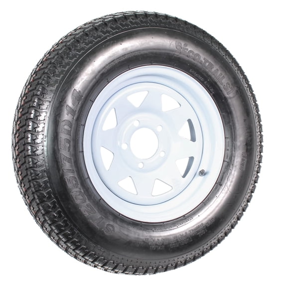 eCustomrim Pneu de Remorque Jante ST205/75D14 2057514 F78-14 14 Po Indice de Charge C 5 Écrous Roue à Rayons Blanche - Garantie de 2 Ans avec Assistance Routière Gratuite