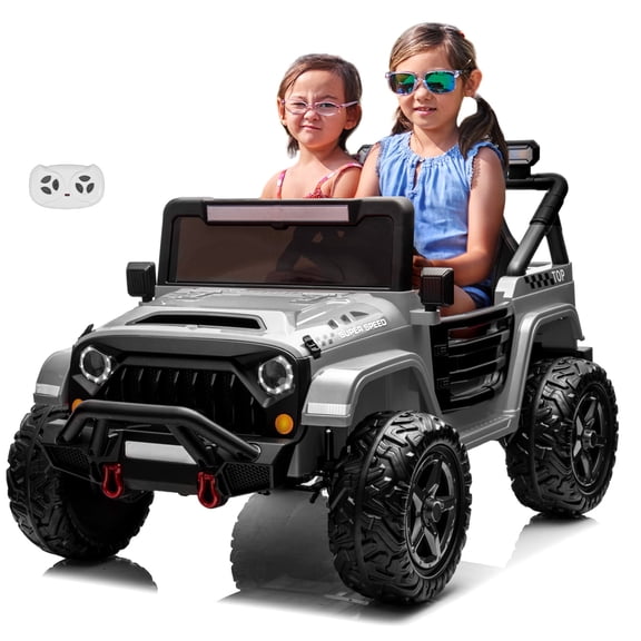 24V Premium 2-Seater Kids Ride-On Jeep with Parent Remote Control, LED Lights, Open Doors, High Clearance, Gray