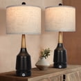 thumbnail image 1 of OUTON Metal Table Lamp Set of 2 Bedside Table Lamps with Wood Design&Linen Fabric Lampshade for Bedroom Living Room, Bulb Included, 1 of 9