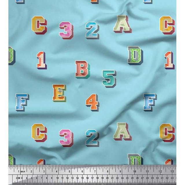 Soimoi Georgette Viscose Fabric Numbers & Alphabets Text Decor Fabric Printed Yard 42 Inch Wide