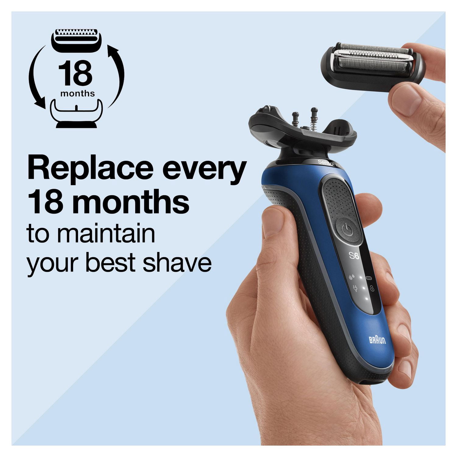 Braun Series 6 Electric Shaver Replacement Head with Sensitive Skinguard, Easily Attach Your Shaver Head, Compatible with next Generation Series 6 Shavers, 64B, Black