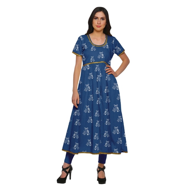 Moomaya Kurta Imprimée pour Femmes, Hauts à Fente avant, Tunique Kurti d'Été pour Femmes