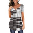 thumbnail image 1 of T-shirt à Manches Courtes pour Femmes, Mode, Col en V, Dégradé Imprimé, Tuniques, Boutons, 1 of 8