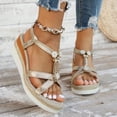thumbnail image 3 of Sandales à Plateforme Bohèmes pour Femmes, Robe, Plage, Décontractées, Espadrilles en Lin, Talon Compensé Épais, Slingback, Été, 3 of 6