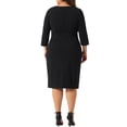 thumbnail image 3 of Agnes Orinda Robe Fourreau de Soirée pour Femme Grande Taille Manches 3/4 Col Ras du Cou Robes Cocktail Fête avec Strass Révélables 3X Noir, 3 of 6