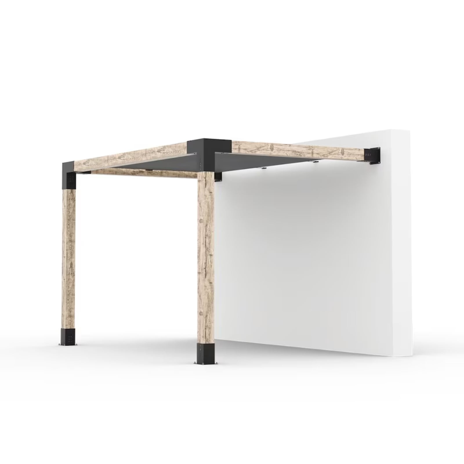 Kit de pergola murale Toja 10'x12' avec voile d’ombre en graphite pour poteaux en bois 6x6