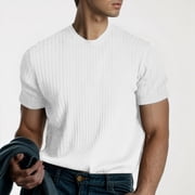 Ediodpoh Hommes Muscle T Chemises Stretch Short Sleeve Bodybuilding Entraînement Tee Shirts Ribbed Knit Chemise Hommes T-shirts Blanc XXL