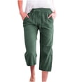 thumbnail image 1 of Bocqde Womens Capri Pants Cotton Linen Elastic Waisted Drawstring Casual Cropped Trousers with Pockets, 1 of 5