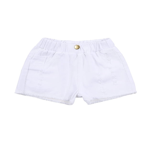 Baby Girls Casual Denim Shorts Solid Color High Waist Button Ripped Jeans with Side Pockets Purple 2-3 Years