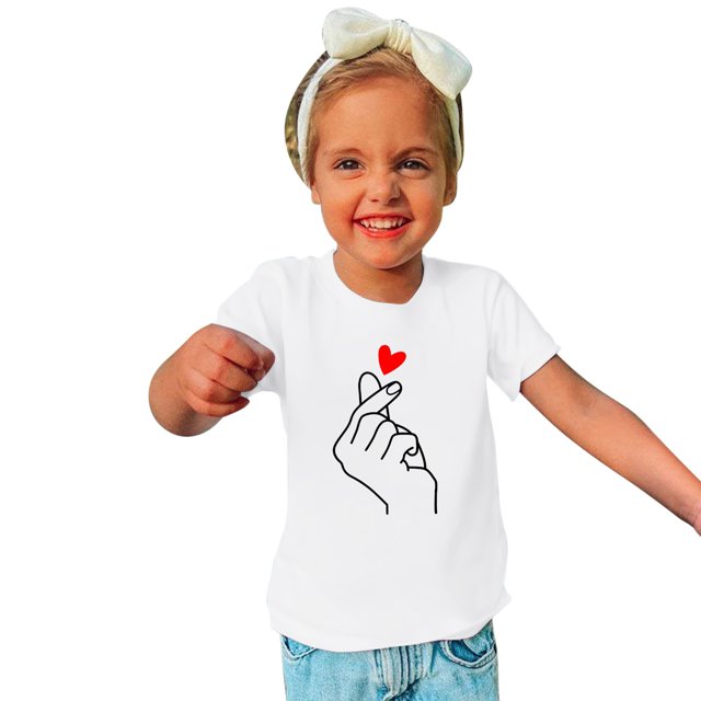 LSLJS T-Shirt à Manches Courtes à Col Rond pour Filles T-Shirts en Coton de Sport pour Enfants Mode Mignon T-Shirt Imprimé de la Saint-Valentin Haut à Manches Courtes Cadeaux pour Enfants