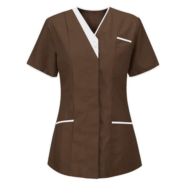 BVOFAR Women's Short Sleeve Scrub Tops 2025 V Neck Housekeeping Uniforms Nurse Work Uniform with Pockets