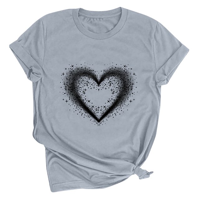 Meichang Chandails de la Saint-Valentin pour Femmes, T-Shirts Graphiques Mignons avec Cœur d'Amour, T-Shirts Décontractés à Manches Courtes, Hauts Tee à Col Rond, Coupe Ample, Chemisiers de la Saint-Valentin
