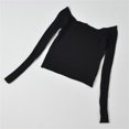 thumbnail image 5 of JDQJBZ Summer Womens Tops,Tops For Women Trendy Ruffle Slim Off Shoulder Crop Knit Long Sleeve Top For Spring Summer, 5 of 5