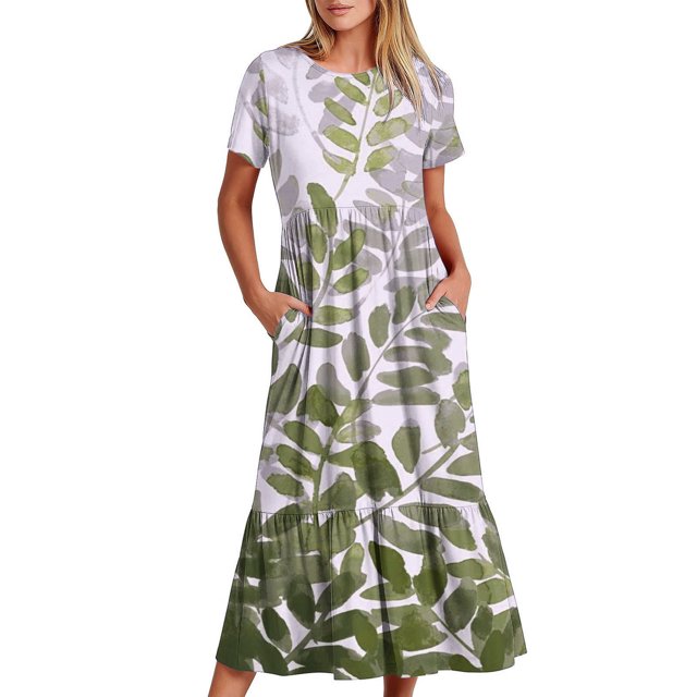Robes pour Femmes Robe Imprimée à Col Rond et Manches Courtes pour Femmes