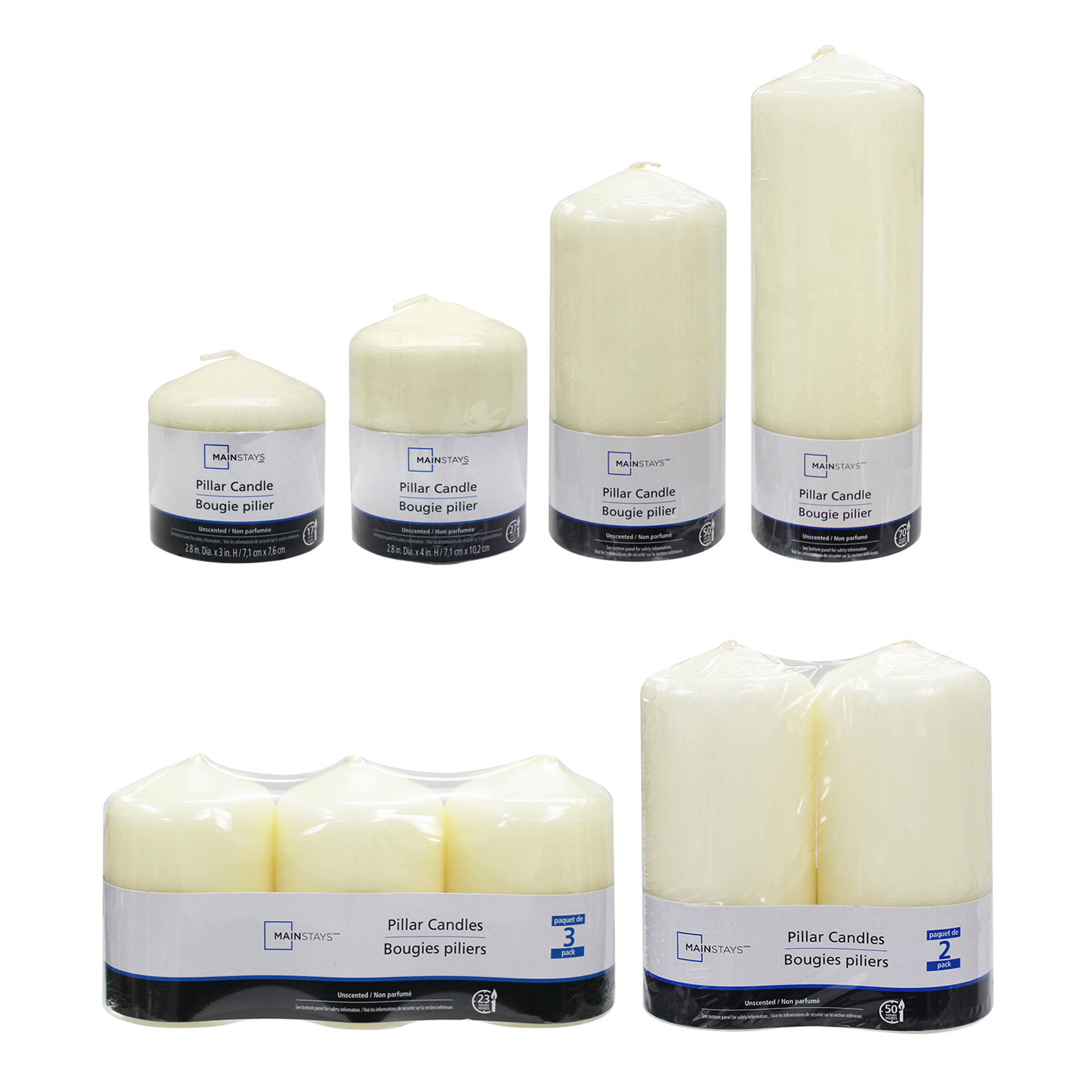 Mainstays 2PK bougies piliers ivoire, non parfumé
