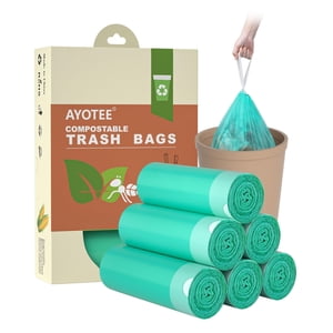 Ayotee Compostable Sacs poubelles 4 Sacs à corbeilles Gallon 100 Nombres Ultra Sac à ordures solide et non parfumé Petits sacs à déchets Linges de panier pour salle de bains Cuisine Animaux de voiture