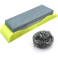 thumbnail image 1 of KITORY Rough Whetstone Knife with Green Plastic Base and Stainless Steel Scrubber Set, Sharpening Stone and Steel Wool Pads Kitchen Cleaner Kit, Multi-use Kitchen Tool Supplies, 2024 Gifts, 1 of 7