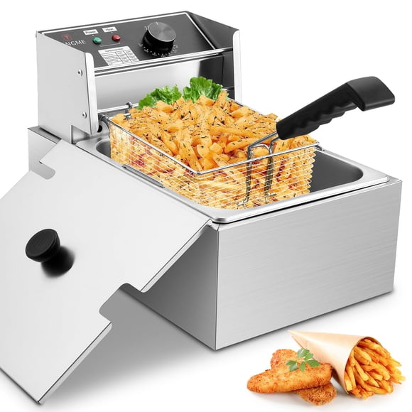 Friteuse avec Panier 10 L/12,7 Qt 1700 W Friteuses Électriques 0,7 mm Friteuse à Huile de Comptoir en Acier Inoxydable Épaissi Grande Capacité pour la Maison et le Commerce