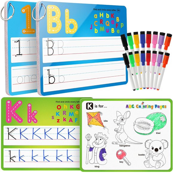 Handwriting Drawing Practice Cards, 36pcs Alphabet Number Painting Coloring with Pens, Double Sided Write and Wipe Tracing Flashcards, Educational Montessori Toy Gift for 3 4 5 Year Old Kids