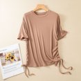 thumbnail image 2 of Birdeem Womens Solid Round Neck Threaded Cotton Slim Fitting Drawstring Top Short Sleeved Round Neck Top/Shirt, 2 of 12