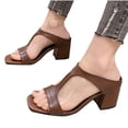 thumbnail image 3 of Women's Slippers for Women, Square Toe Open Toe T-Strap Thick High Heel, PU Upper, Rubber Sole, Breathable Spring Summer Style, 3 of 5
