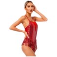 thumbnail image 2 of Aislor Justaucorps de Danse Latine à Franges à Sequins pour Femmes, Justaucorps, Robe de Performance Tango Salsa Rouge m, 2 of 7