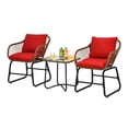thumbnail image 4 of Patiojoy Ensemble de Mobilier d'Extérieur 3 Pcs Ensemble Bistro de Patio avec 2 Fauteuils et Table en Verre Trempé Rouge, 4 of 5