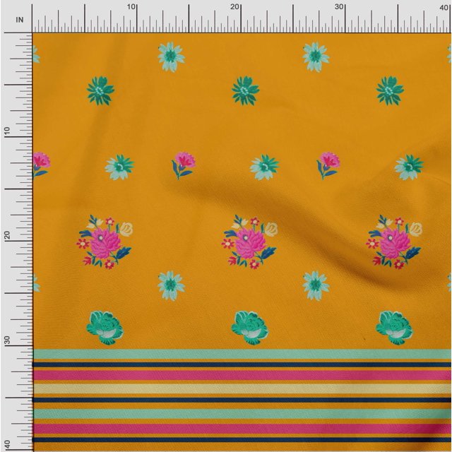 oneOone Cotton Poplin Fabric Stripe & Floral Panel Printed Craft Fabric BTY 42 Inch Wide