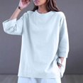 thumbnail image 4 of Timegard Hauts à Manches 3/4 pour Femmes Col Rond Couleur Unie T-Shirts Confortables Automne Décontractés Amples, 4 of 6