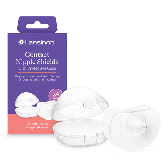 Lansinoh Contact Nipple Shields for Breastfeeding, 2 Silicone Nipple Shields (24mm) and Case, Helps with Latch-on Issues