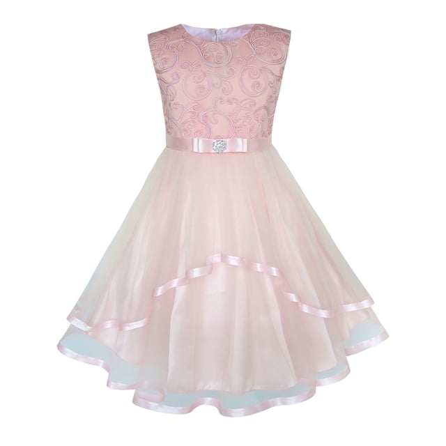 Flower Girls Dress Blush Belted Wedding Party Bridesmaid 6 Years