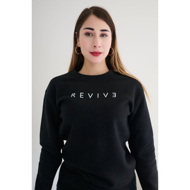 Revive Loungewear Deux Pièces Ensemble de Salon Sweat-Shirt Col Rond et Pantalon de Jogging pour Femmes - Noir, Grand
