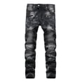 thumbnail image 2 of B91xZ Men's Straight Taper Jean Ripped Stretch Distressed Destroyed Straight Leg Denim Pants,Black 38, 2 of 5