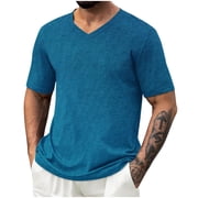 zfhfof Mens T Shirts Short Sleeve Classic V Neck T-Shirt Lightweight Solid Color Casual Summer Basic Tee Shirt