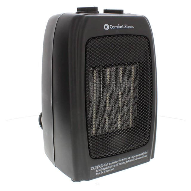 Comfort Zone Portable Electric Ceramic Fan Forced Personal Space Heater, Black