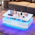 thumbnail image 2 of DEXTRUS High Gloss LED Coffee Table with Storage, Modern Center Table with Drawers & Display Shelves for Living Room, White, 2 of 4