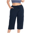 thumbnail image 2 of RKSTN Oversize Womens Pants Casual Solid Color Waist Drawstring Elastic Waist Comfortable Versatile Crop Pants with Pockets Summer Fall Style, 2 of 9